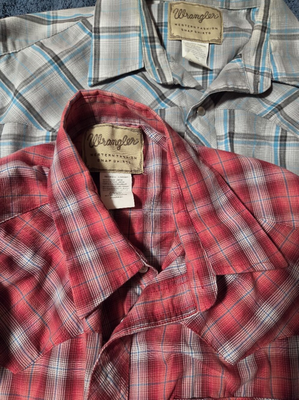Wrangler Red and Blue Plaid Casual Button-Down Shirt Vintage 2 Pack